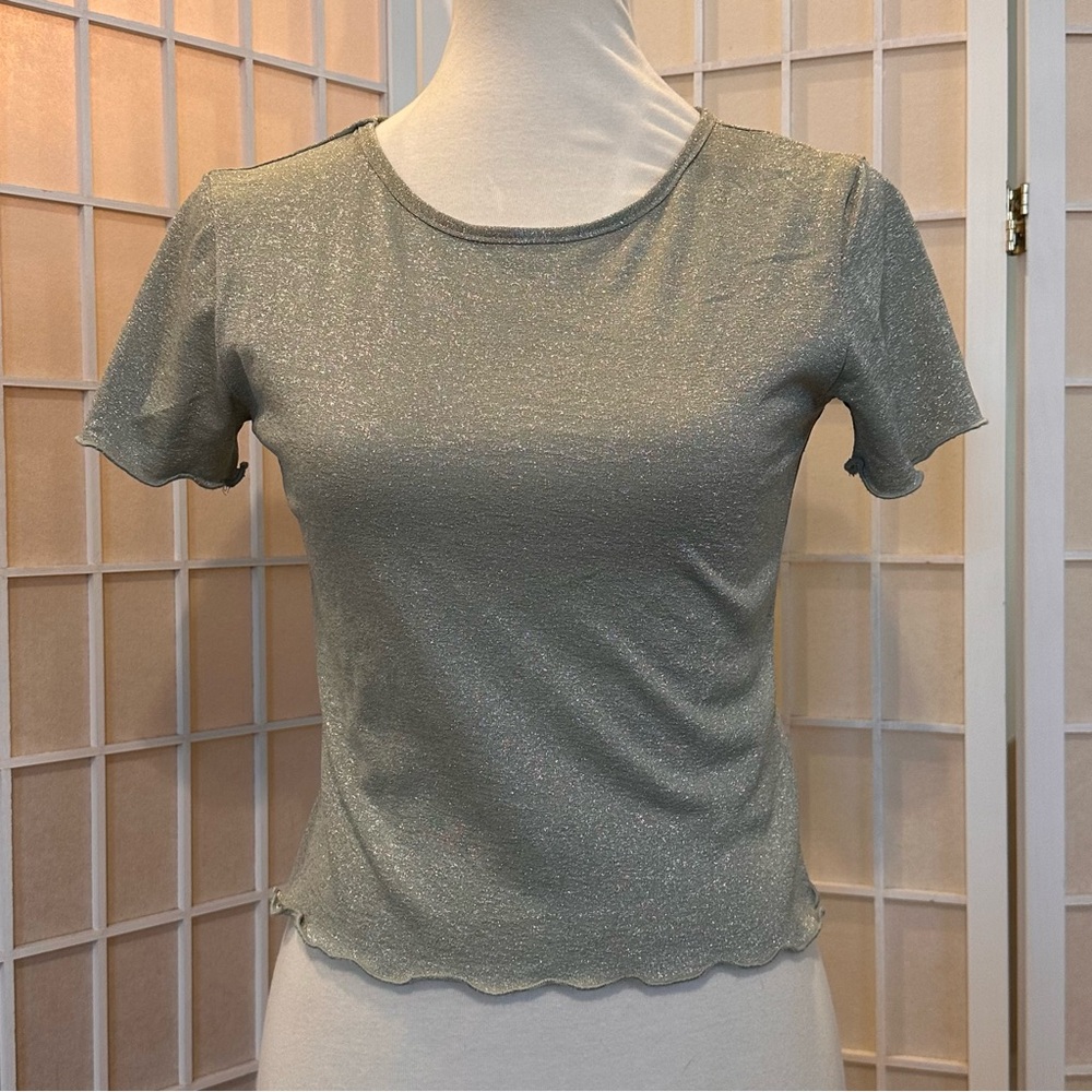 Urban Outfitters Shimmering Silver Short Sleeve Top